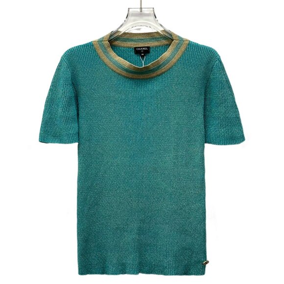 HW0106 Chanel Chanel Egypt series Blue thin flash logo cotton round neck short-s - Picture 1 of 8